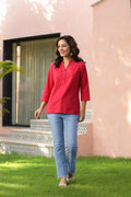 Women Mandarin Collar Pure Cotton Top