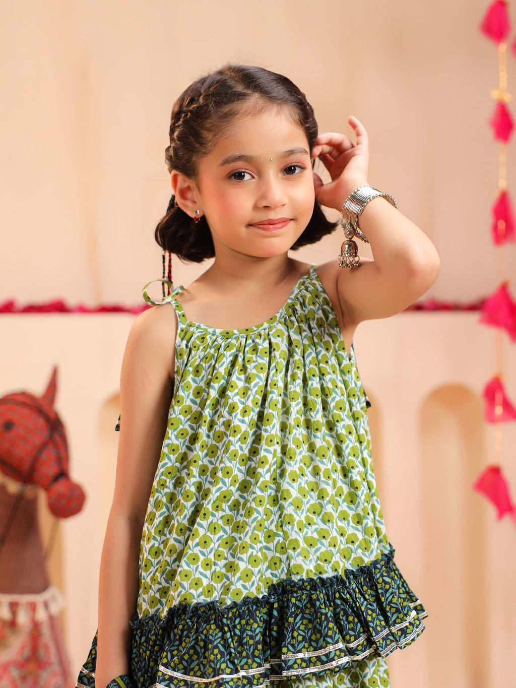 Girls Printed Top with Skirt