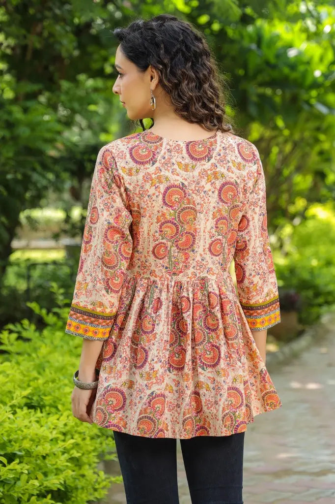 Women Beige Ethnic Motifs Printed Cotton Empire Top