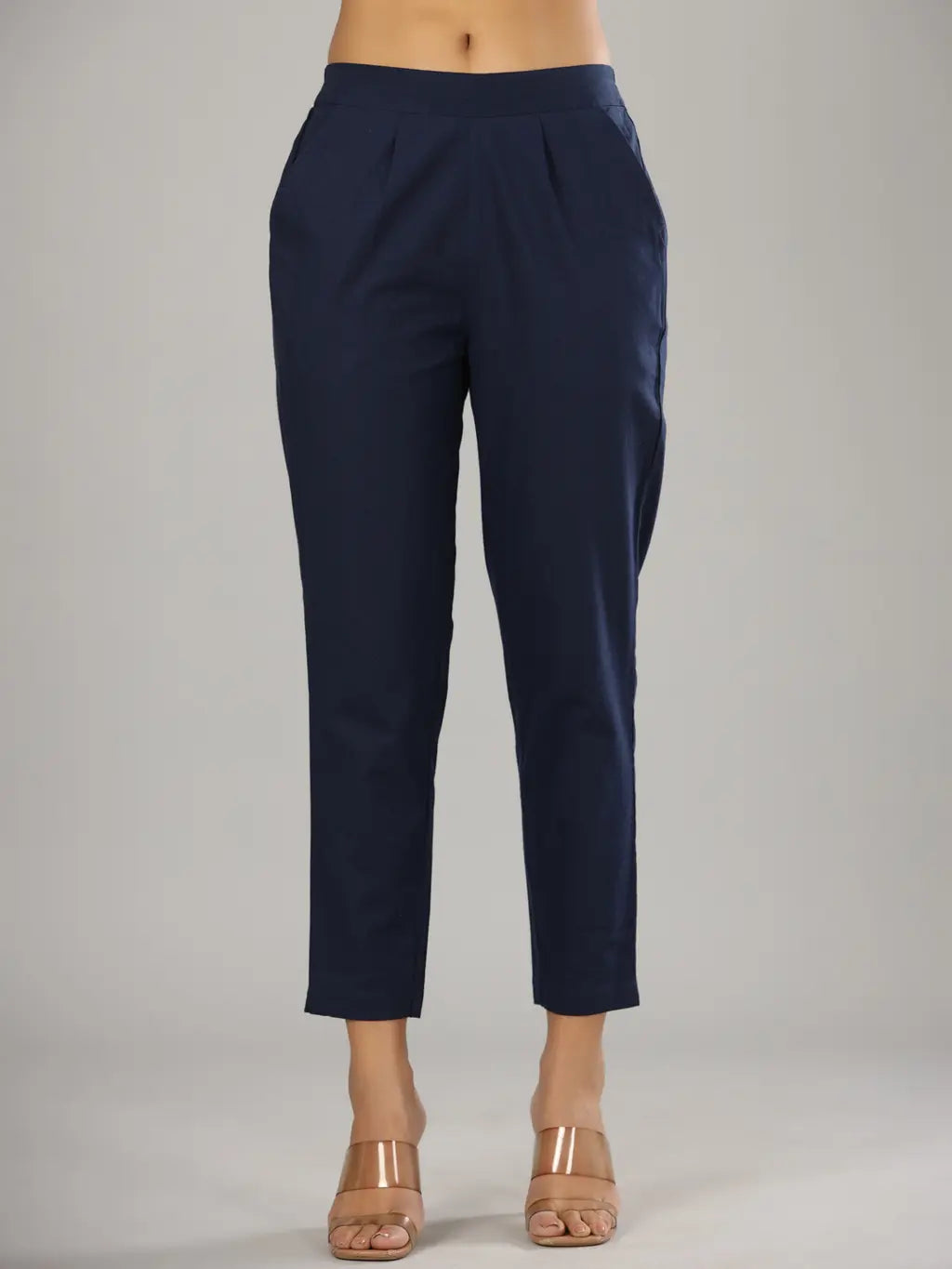 Women Pleated Pure Cotton Cigarette Trousers