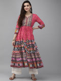 Women Pink Printed Pure Cotton Anarkali Kurta