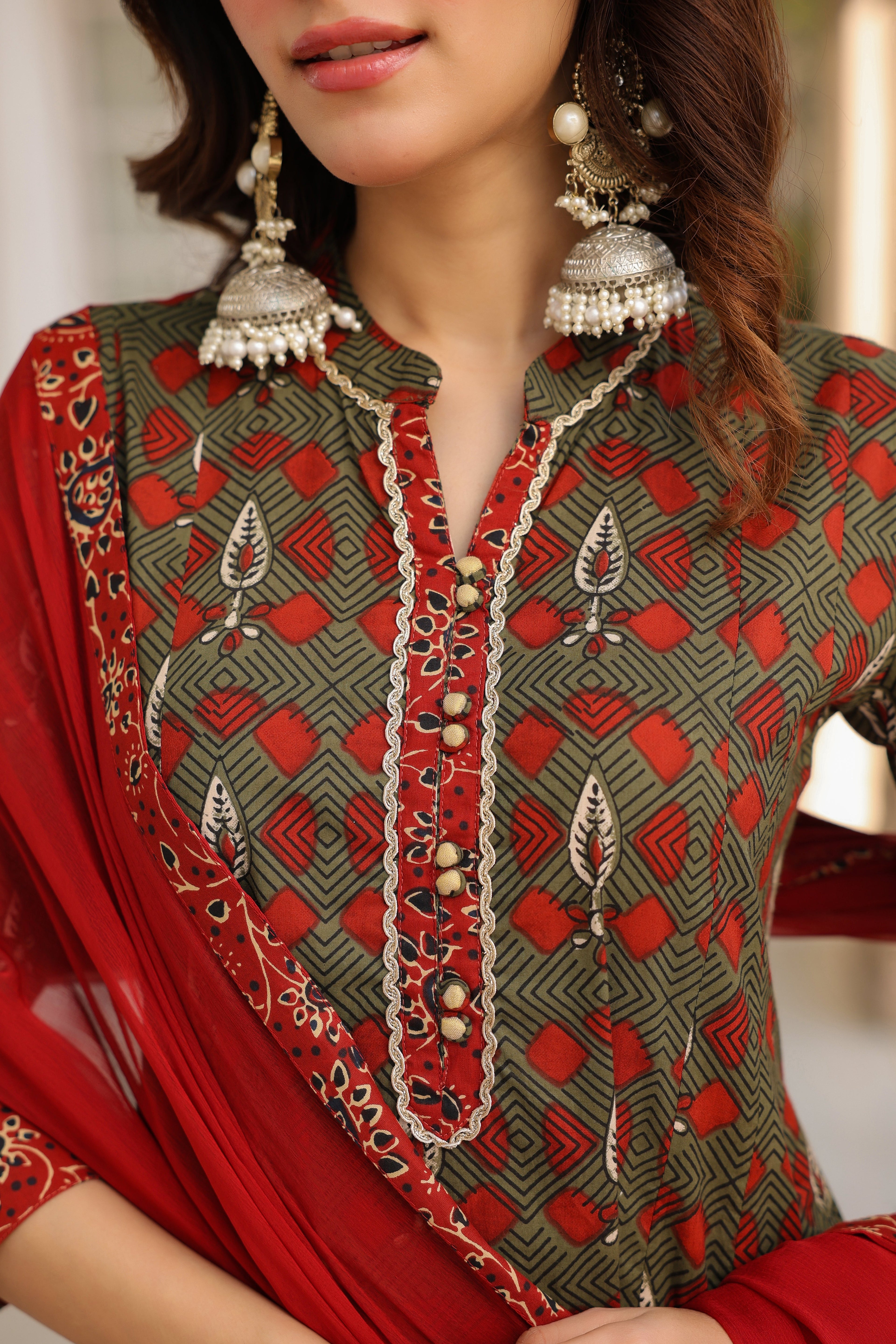 Women Ethnic Motifs Printed Regular Pure Cotton Kurta with Trousers & With Dupatta