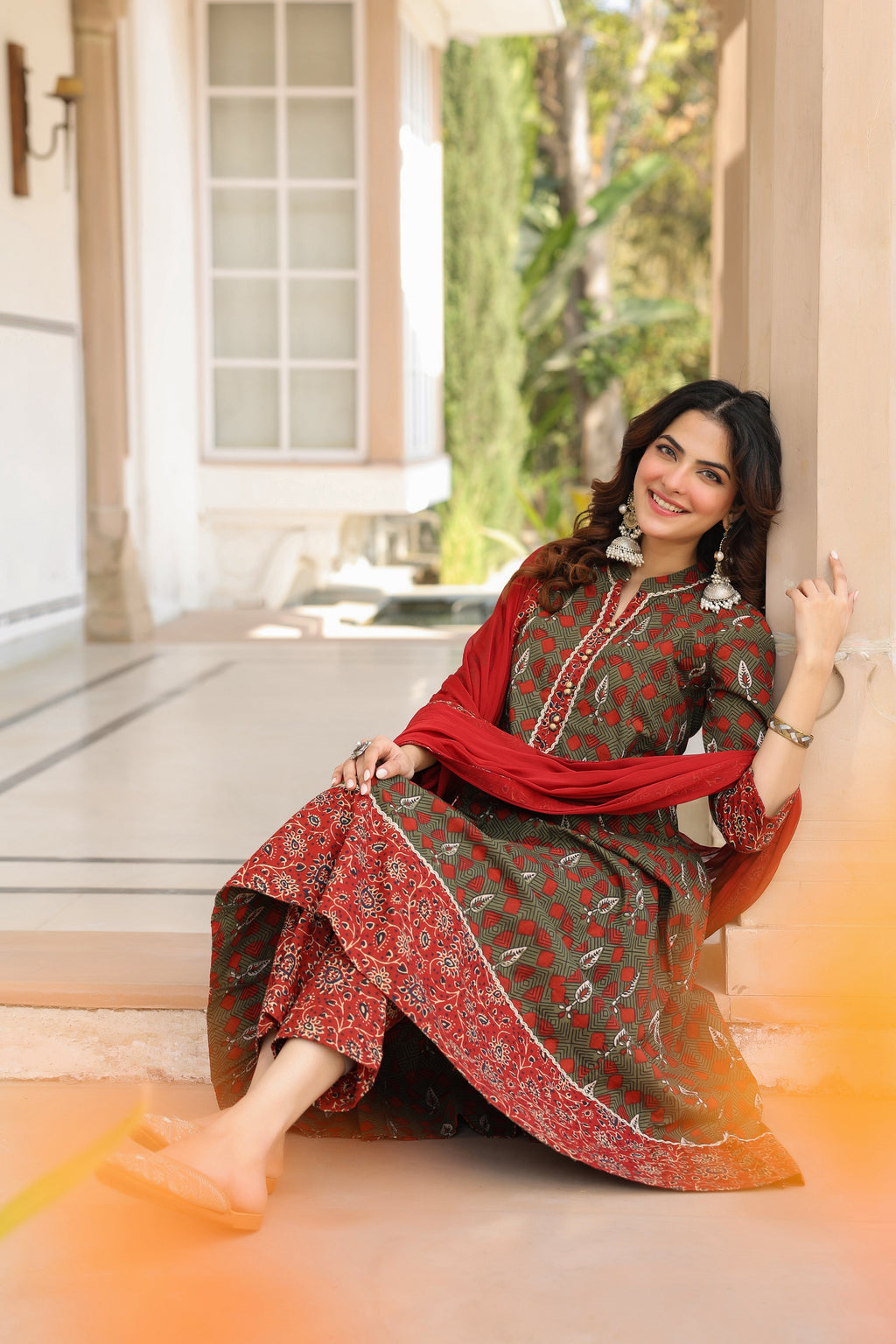 Women Ethnic Motifs Printed Regular Pure Cotton Kurta with Trousers & With Dupatta