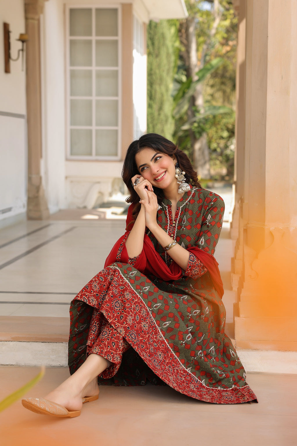 Women Ethnic Motifs Printed Regular Pure Cotton Kurta with Trousers & With Dupatta