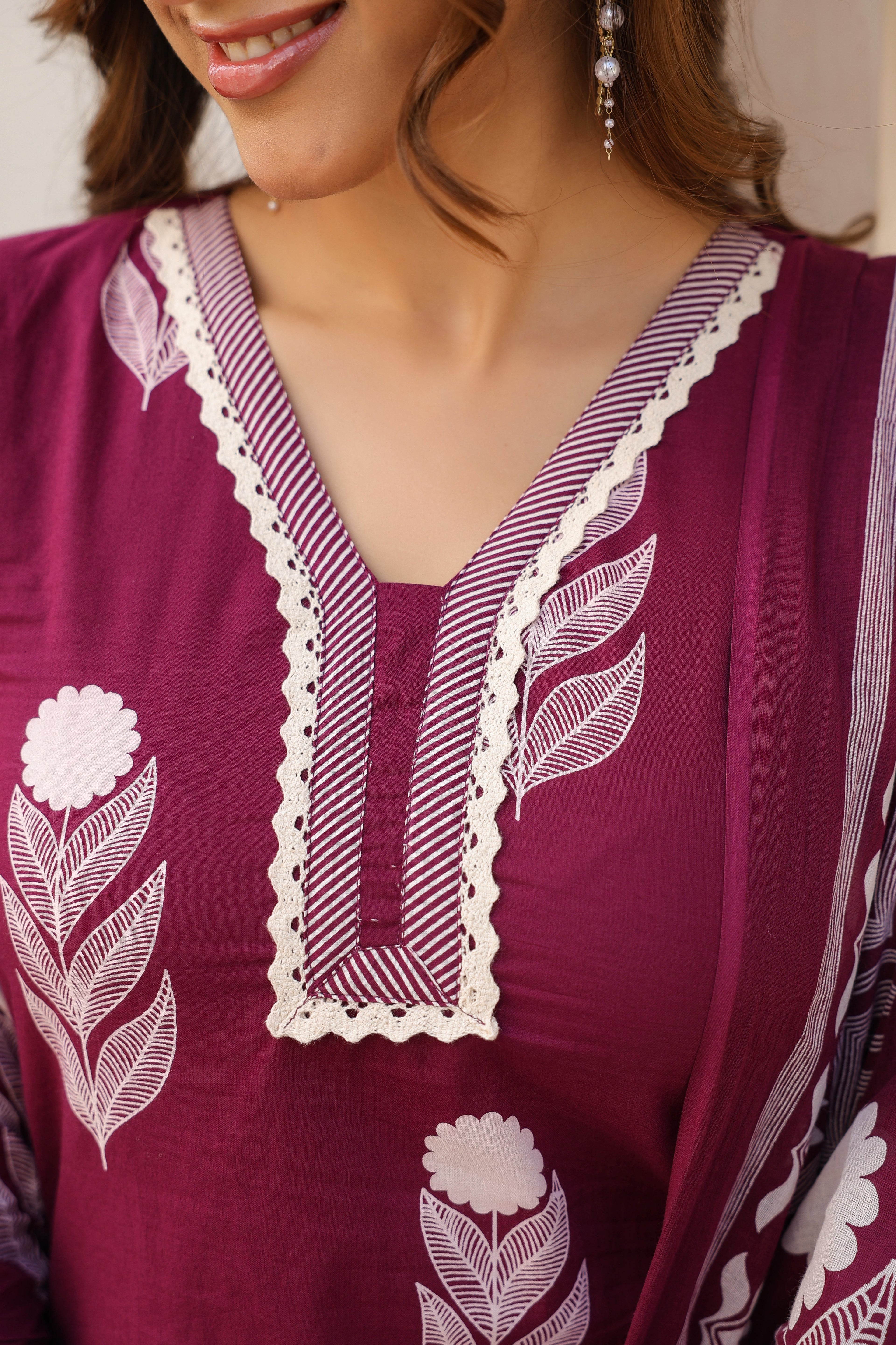Ethnic Motifs Printed Pure Cotton Kurta with Trousers & With Dupatta