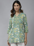 Women Green Floral Printed Pure Cotton Straight Kurti