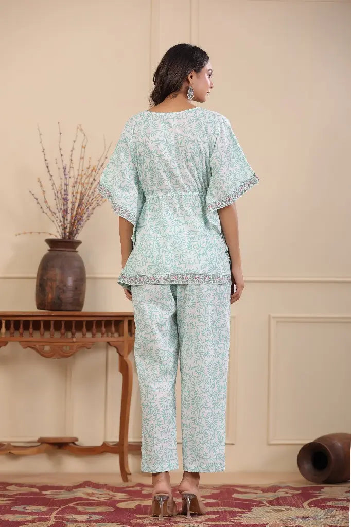 Women Blue and White Pure Cotton Night Suit Set