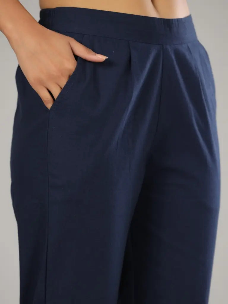 Women Pleated Pure Cotton Cigarette Trousers
