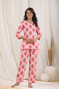 Women Pink Printed Pure Cotton Night Suit