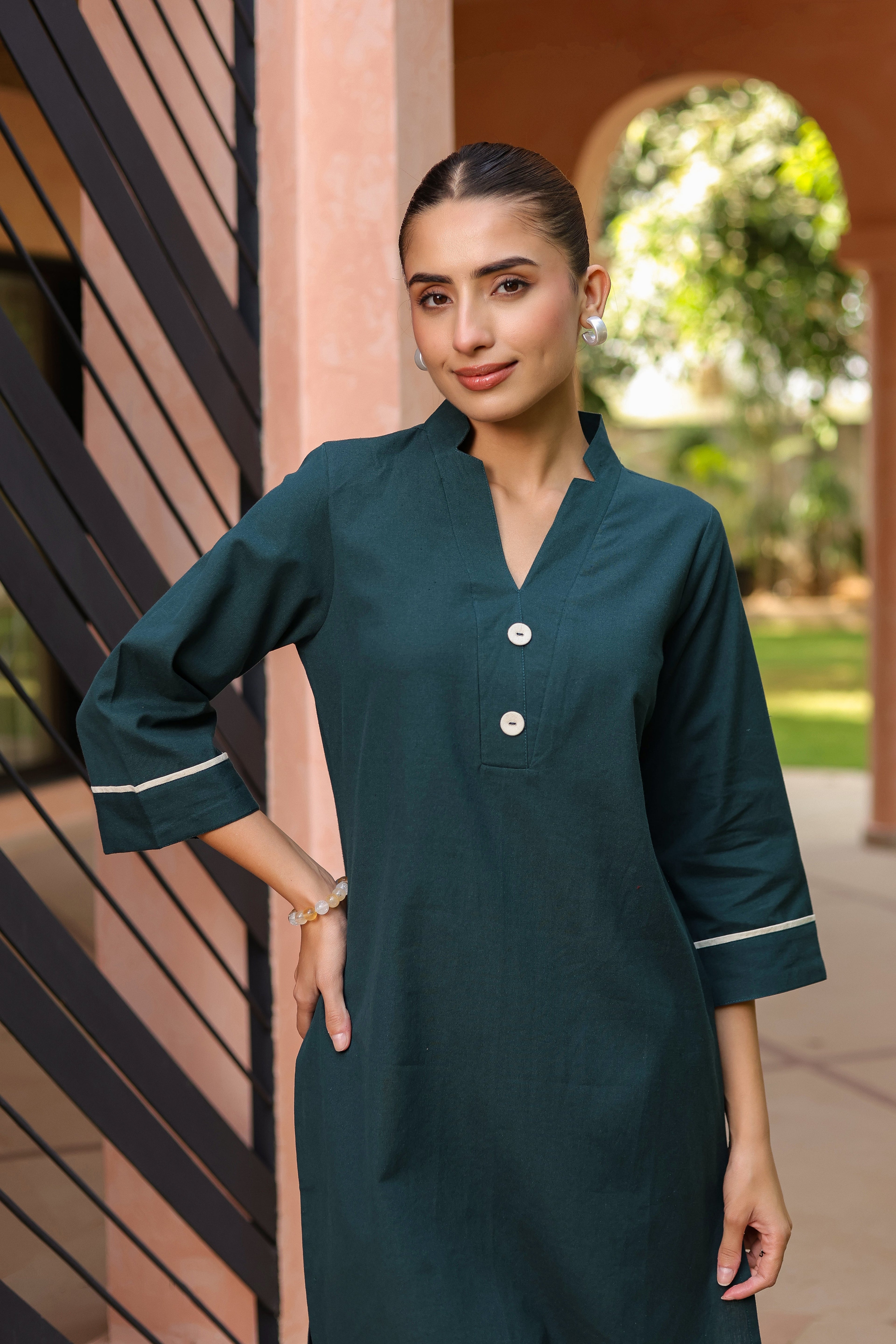 V-Neck Pure Cotton Tunic With Trouser