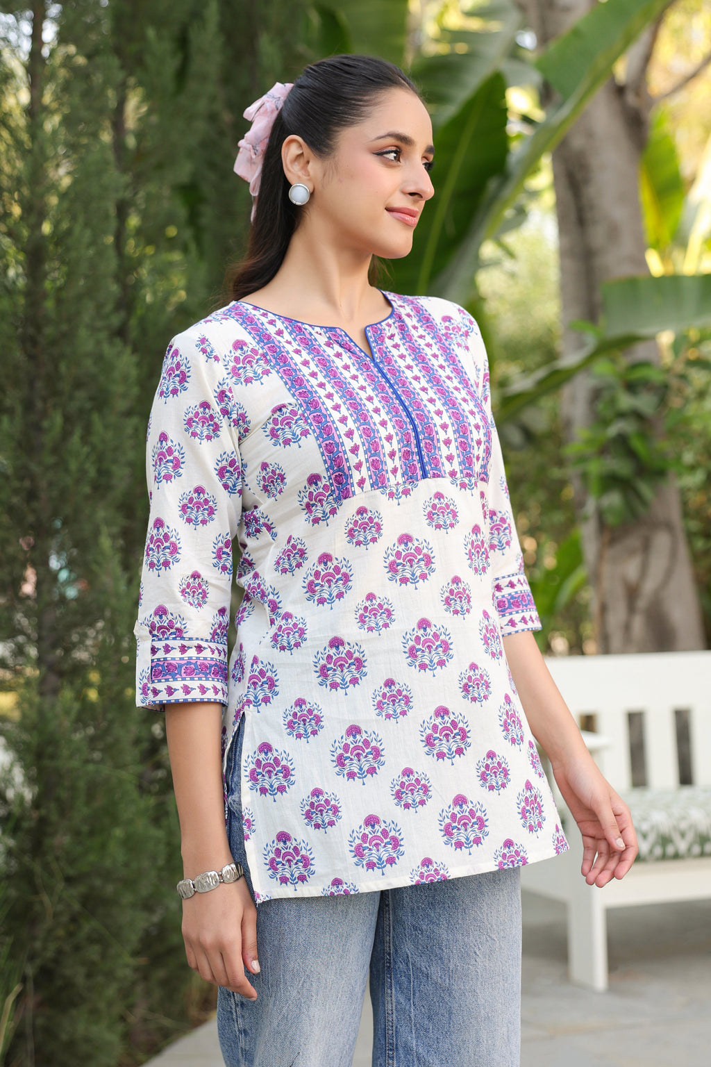 Ethnic Motifs Printed Round Neck Pure Cotton Top