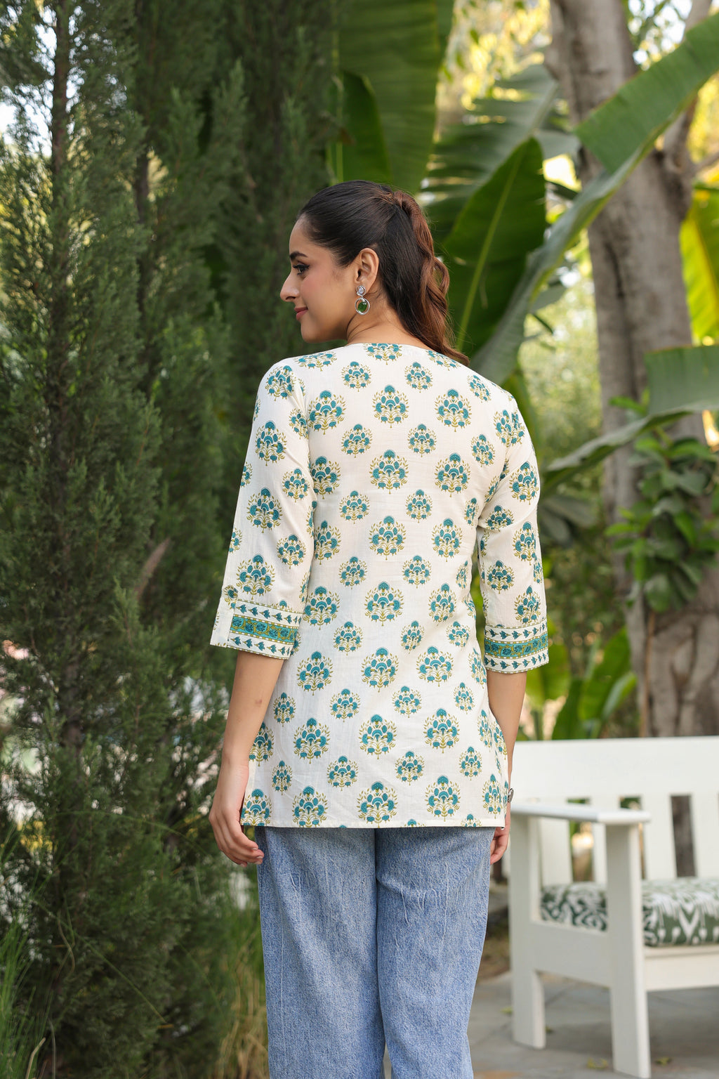 Floral Printed Notch Neck Pure Cotton Kurti