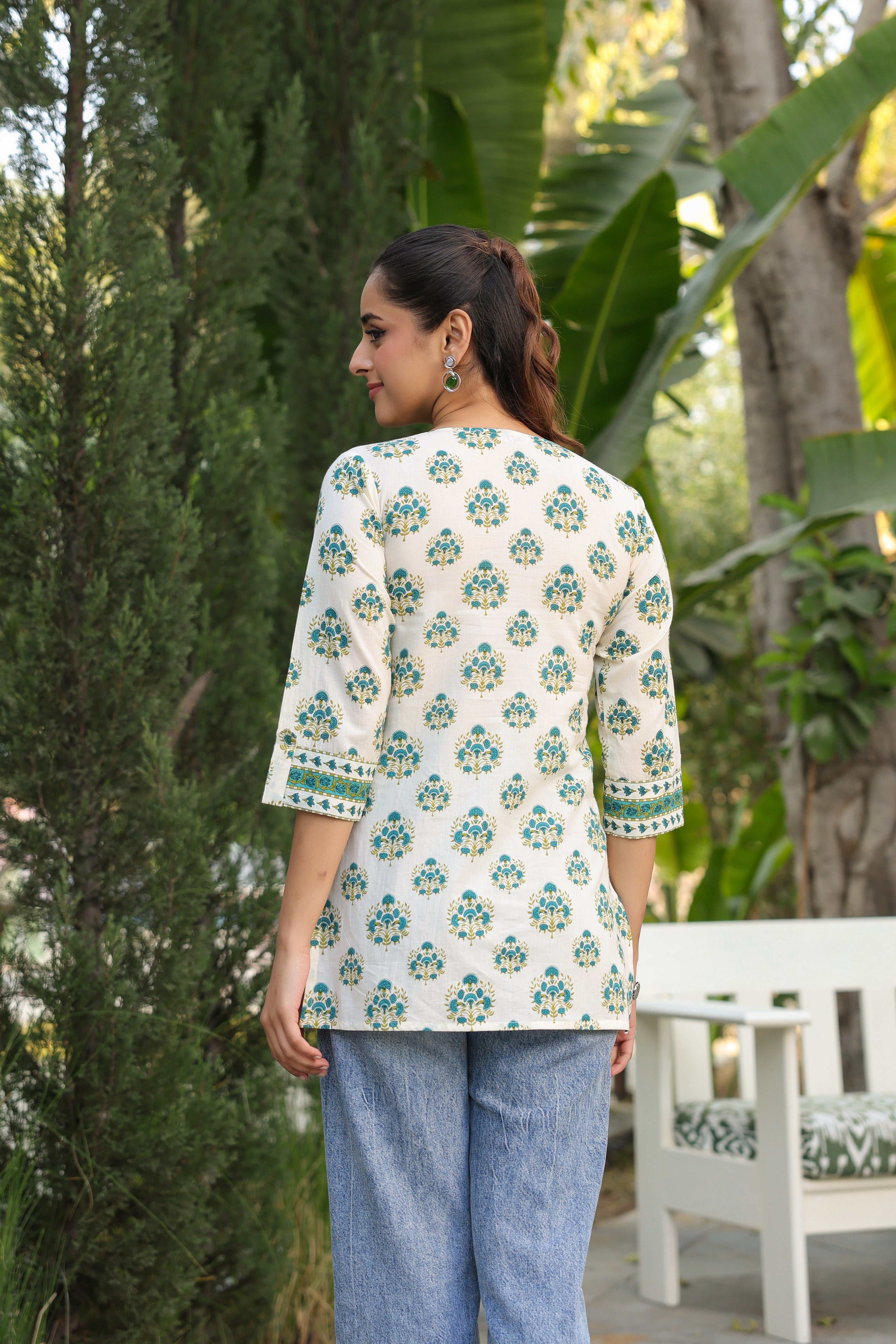 Floral Printed Notch Neck Pure Cotton Kurti
