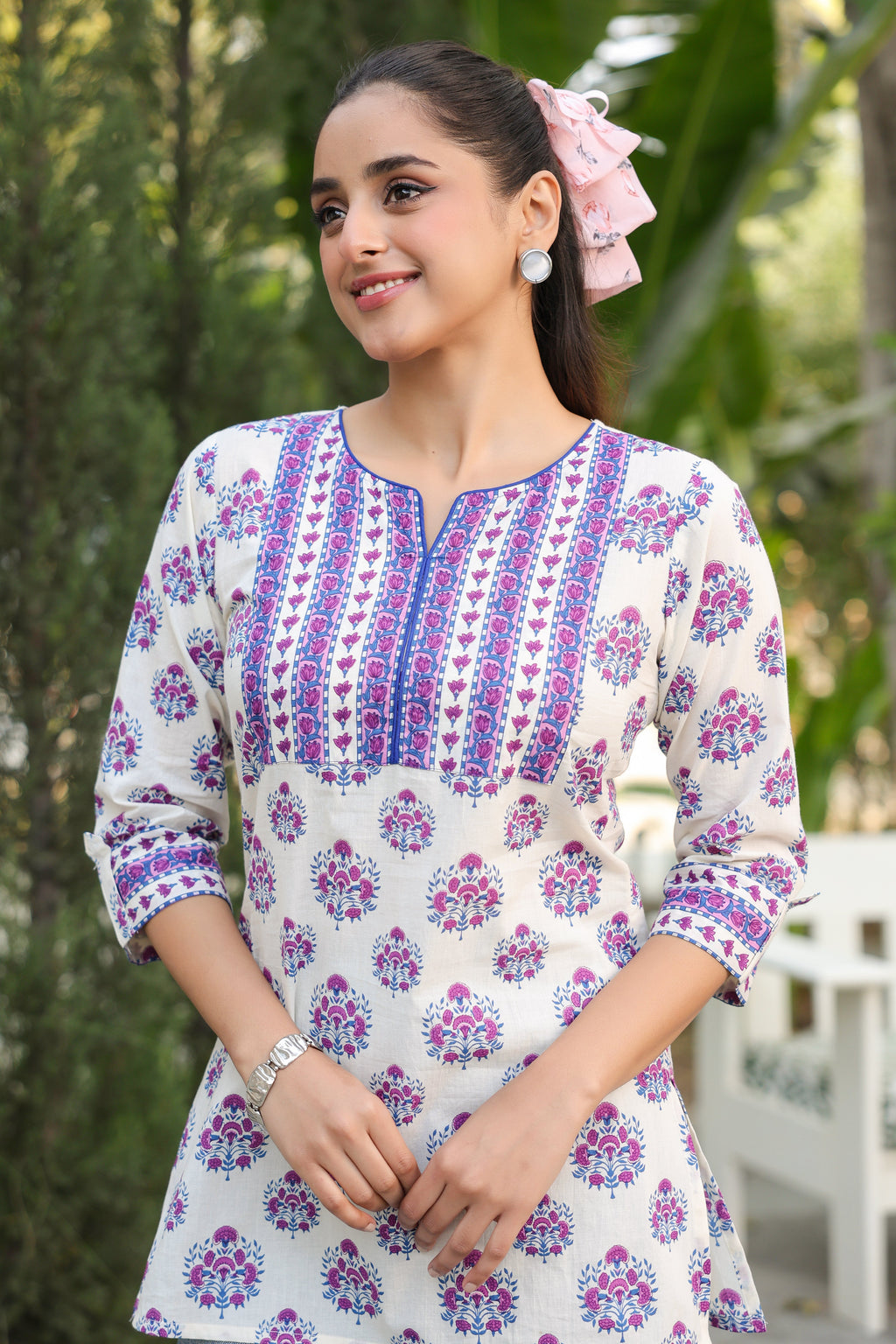 Ethnic Motifs Printed Round Neck Pure Cotton Top