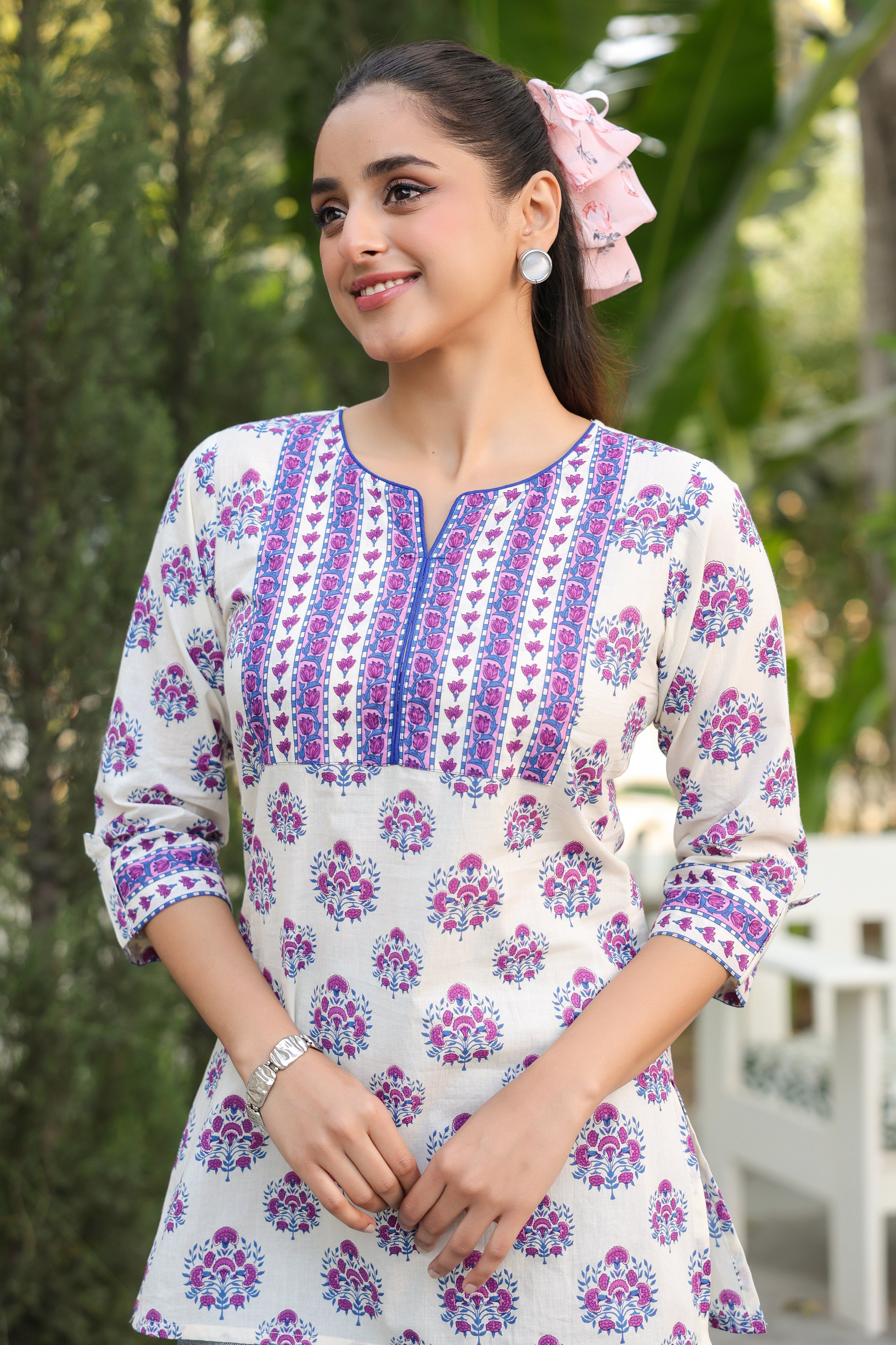 Ethnic Motifs Printed Round Neck Pure Cotton Top