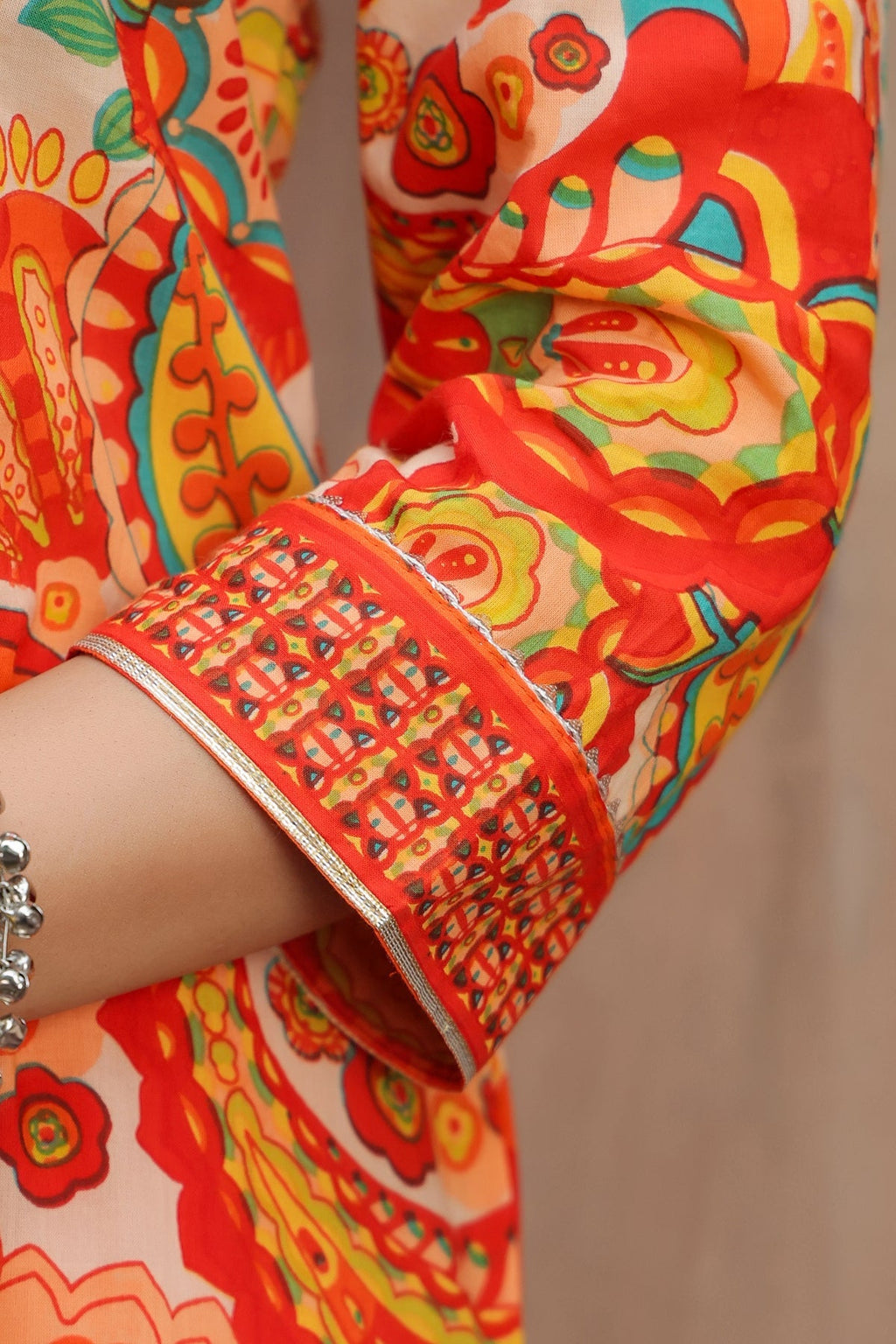 Printed Gotta Patti Pure Cotton A-Line Kurta with Trousers & Dupatta