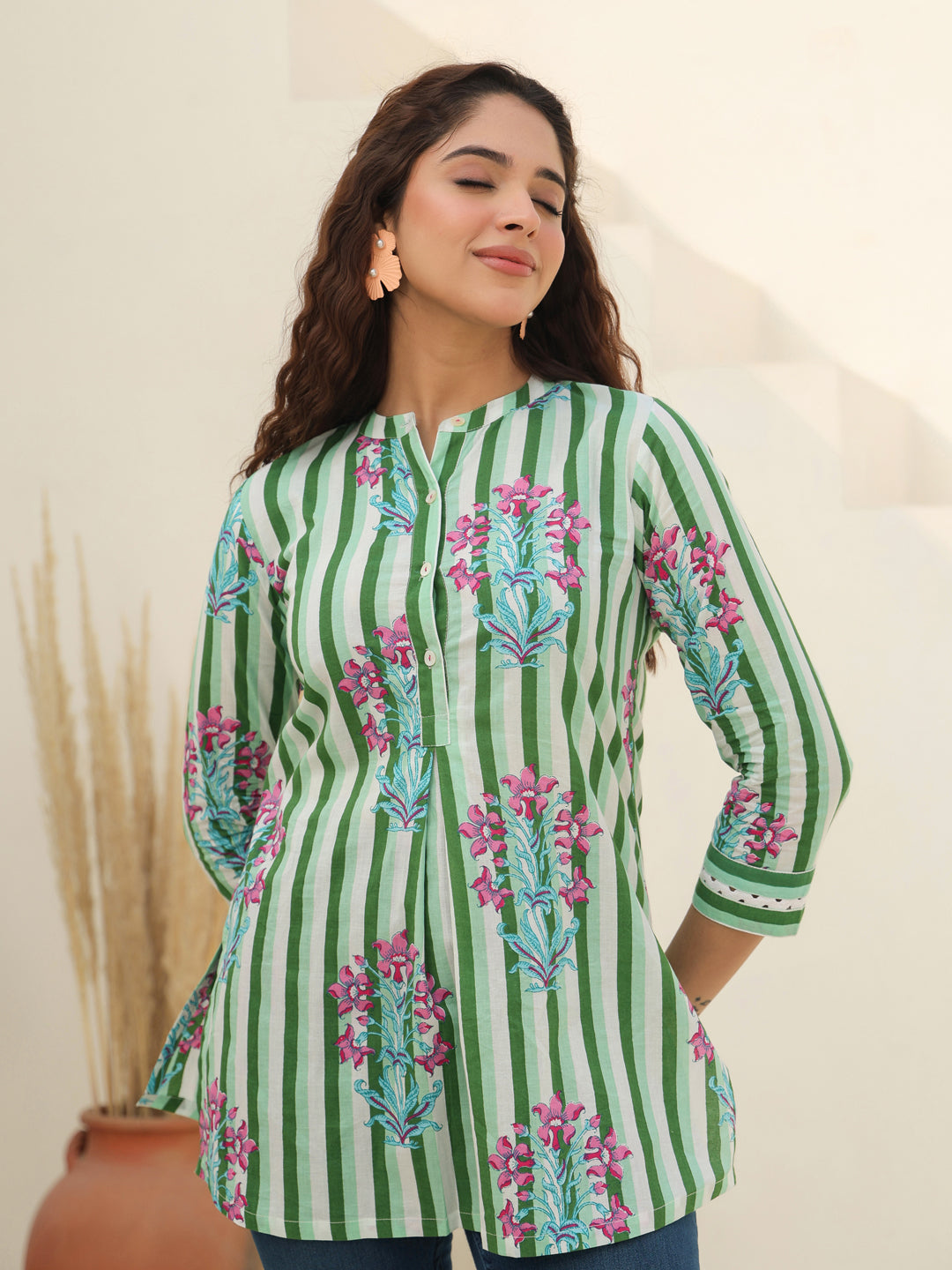 Women Floral Printed A-Line Cotton Top