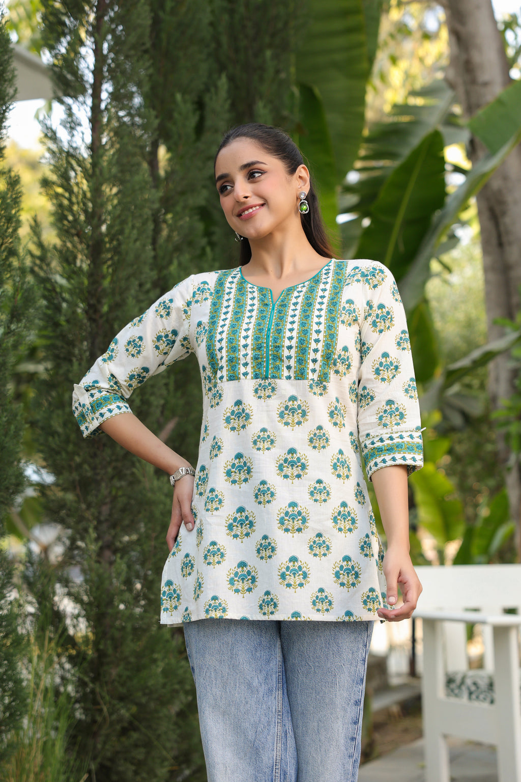 Floral Printed Notch Neck Pure Cotton Kurti