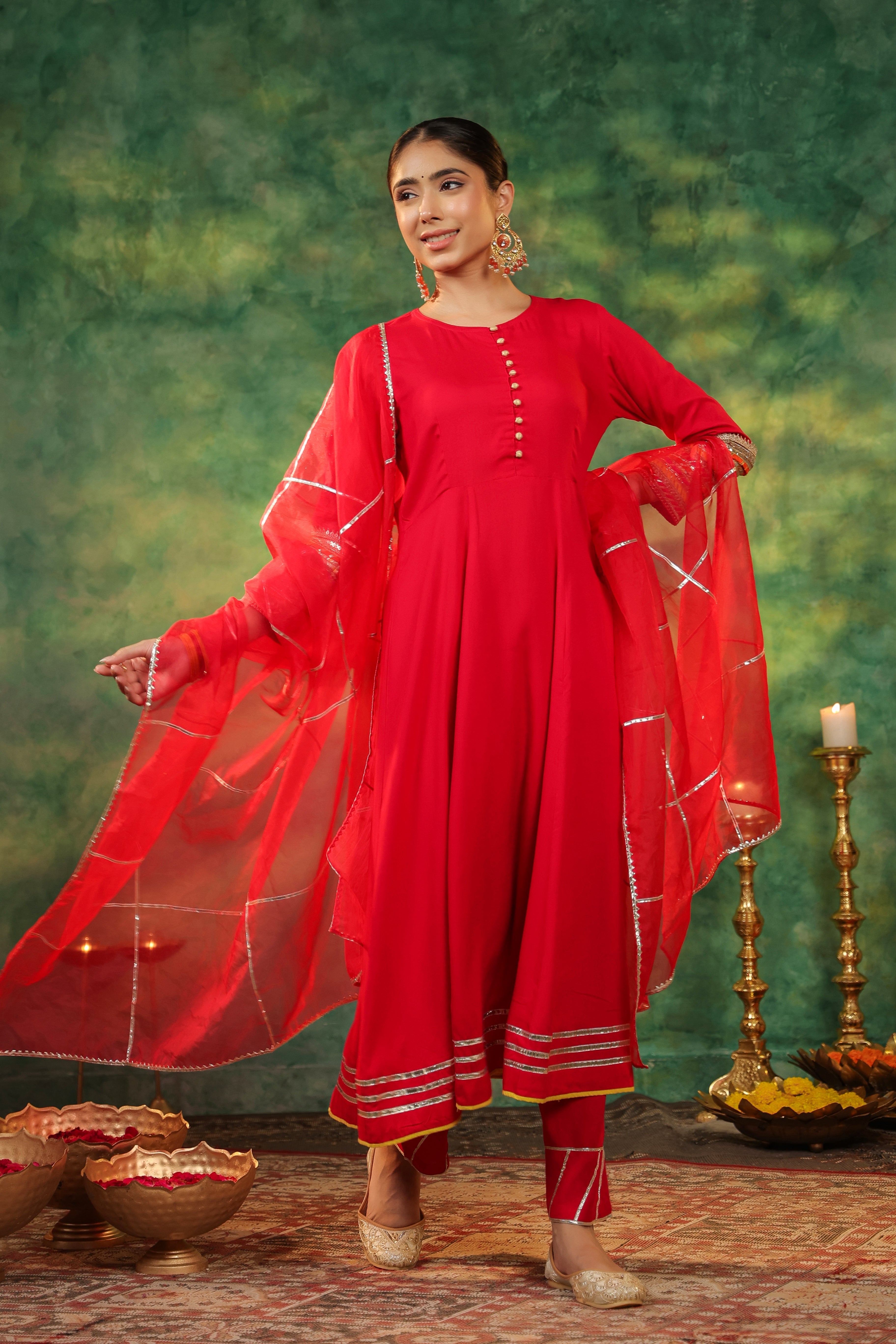 Women Regular Gotta Patti Anarkali Kurta With Trousers & Dupatta