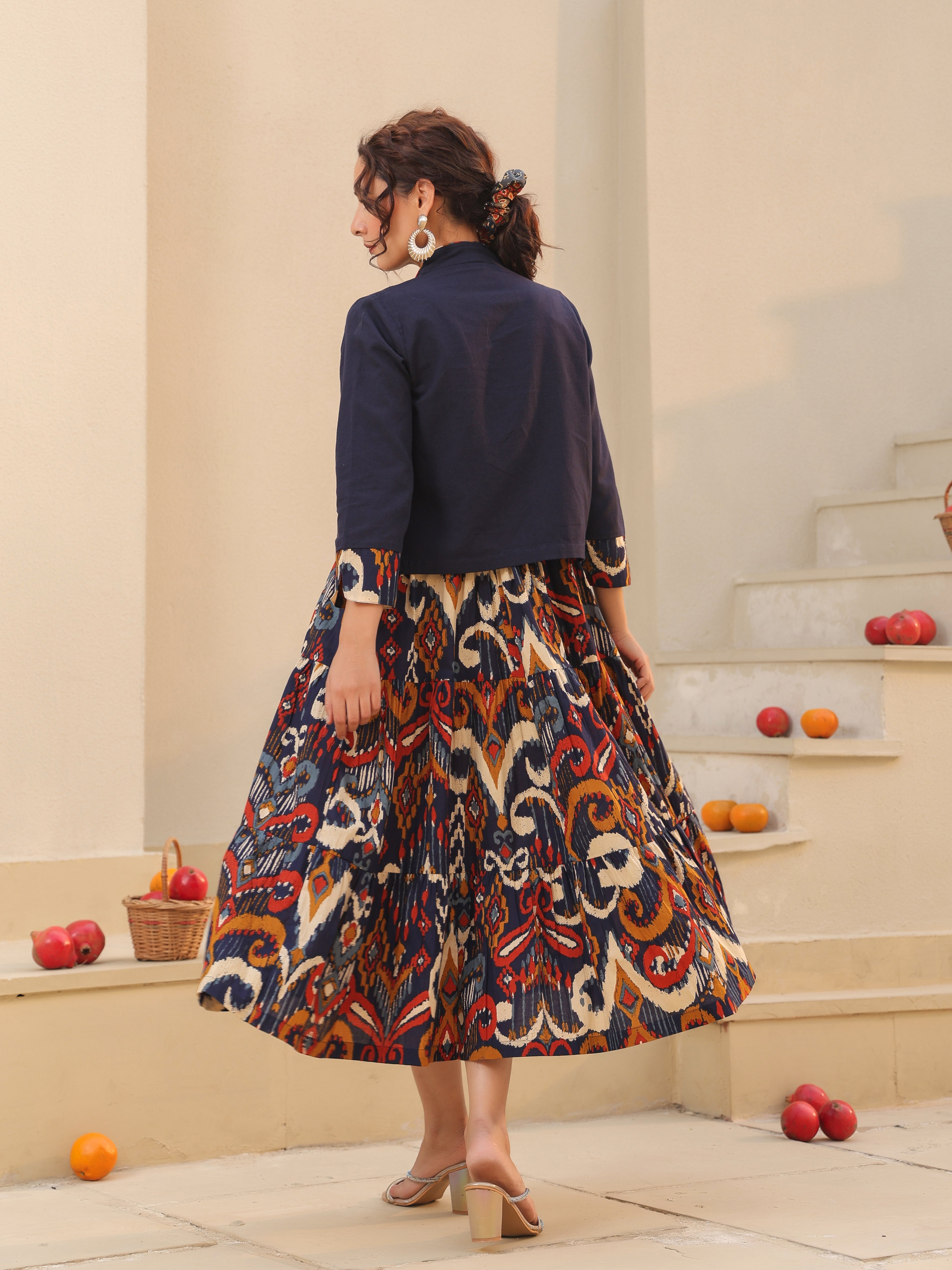 Women Ethnic Motifs Printed Pure Cotton Fit & Flare Midi Dress