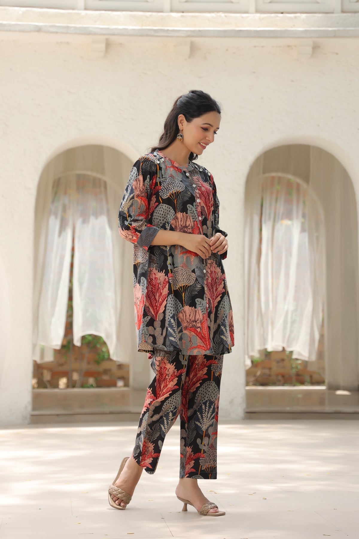 Floral Printed Pure Cotton Tunic With Trousers