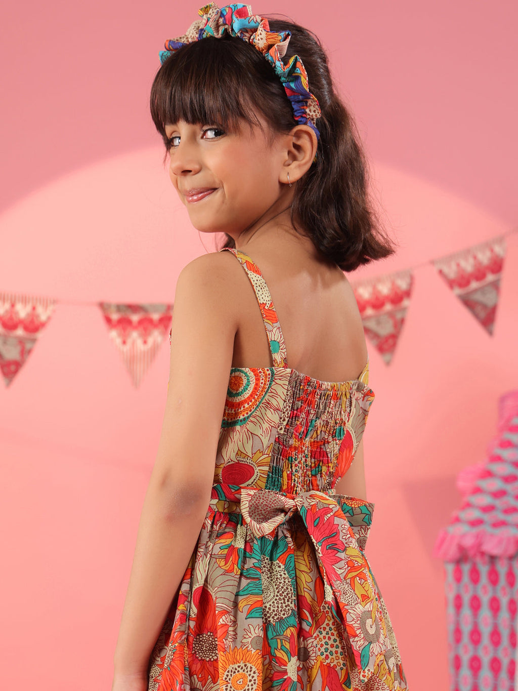 Girls Printed Cotton Knee Length Dress
