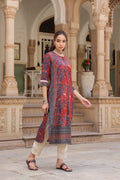 Women Floral Printed Thread Work Kurta