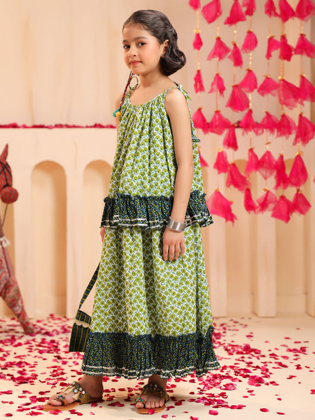 Girls Printed Top with Skirt