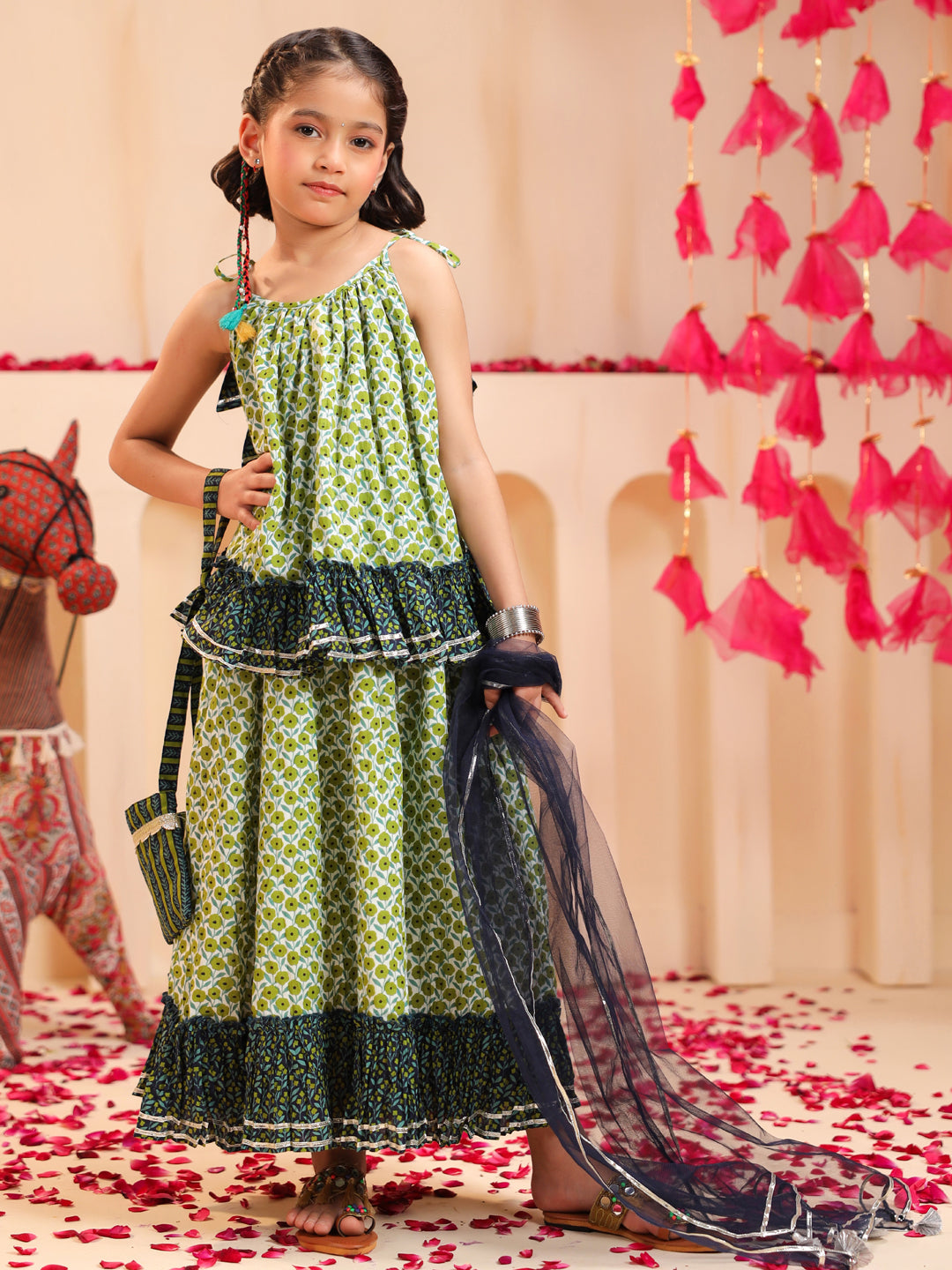 Girls Printed Top with Skirt