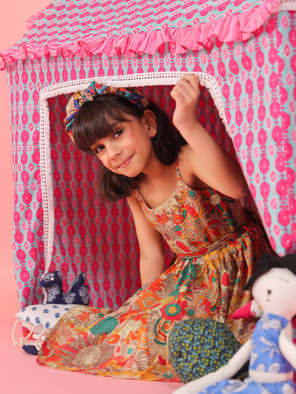 Girls Printed Cotton Knee Length Dress
