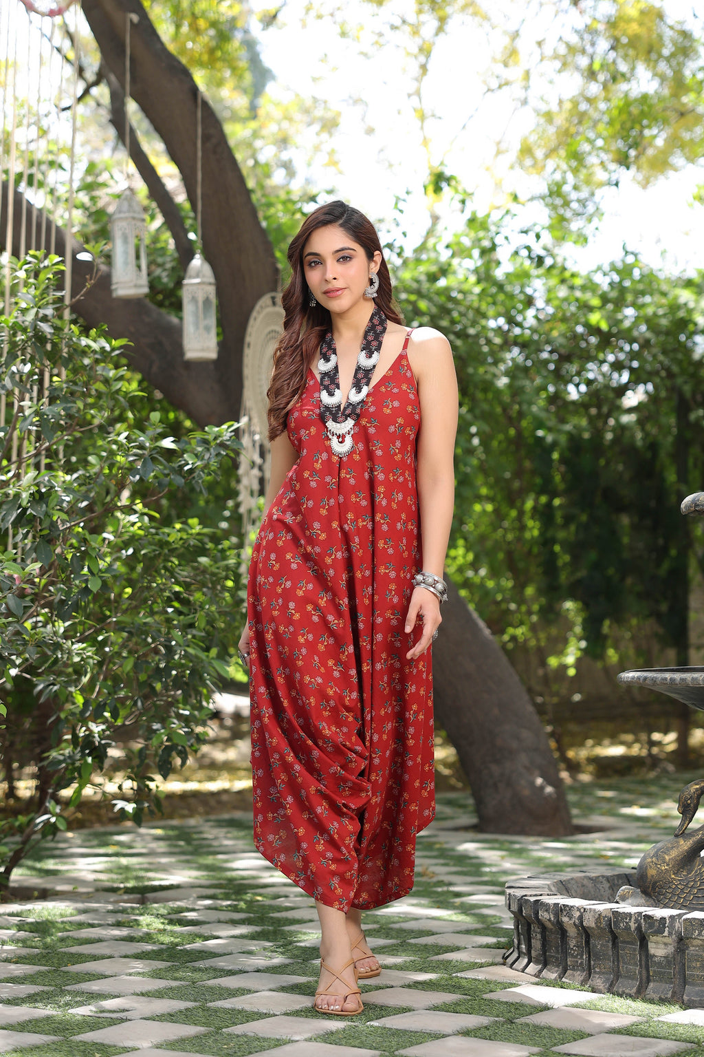 Printed Sleeveless Cotton Basic Jumpsuit