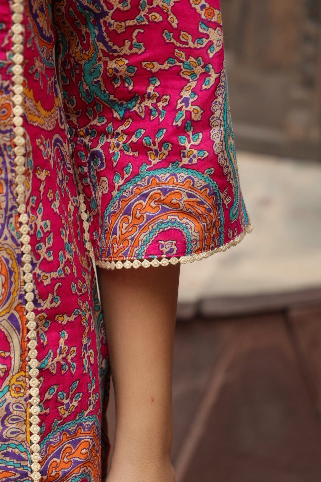Women Ethnic Motifs Printed Flared Sleeves Mirror Work Kurta