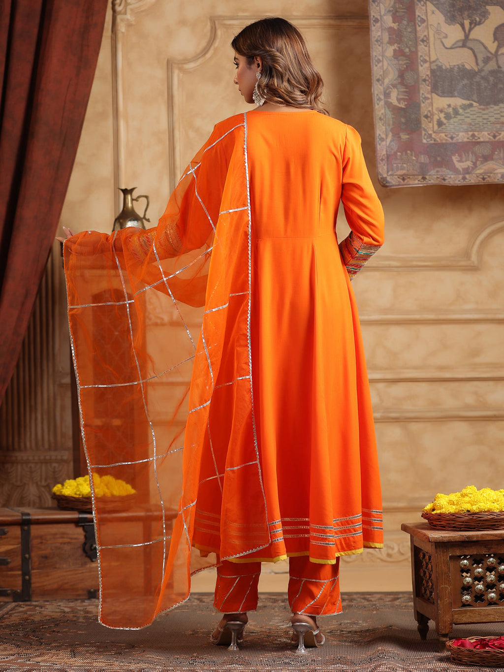 Women Regular Gotta Patti Anarkali Kurta With Trousers & Dupatta