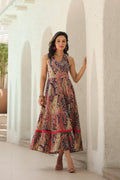 Paisley Printed Pure Cotton Fit & Flare Maxi Ethnic Dresses