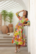 Printed Tie-Ups Detail Cotton Fit & Flared Midi Ethnic Dress