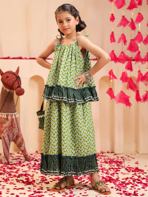 Girls Printed Top with Skirt