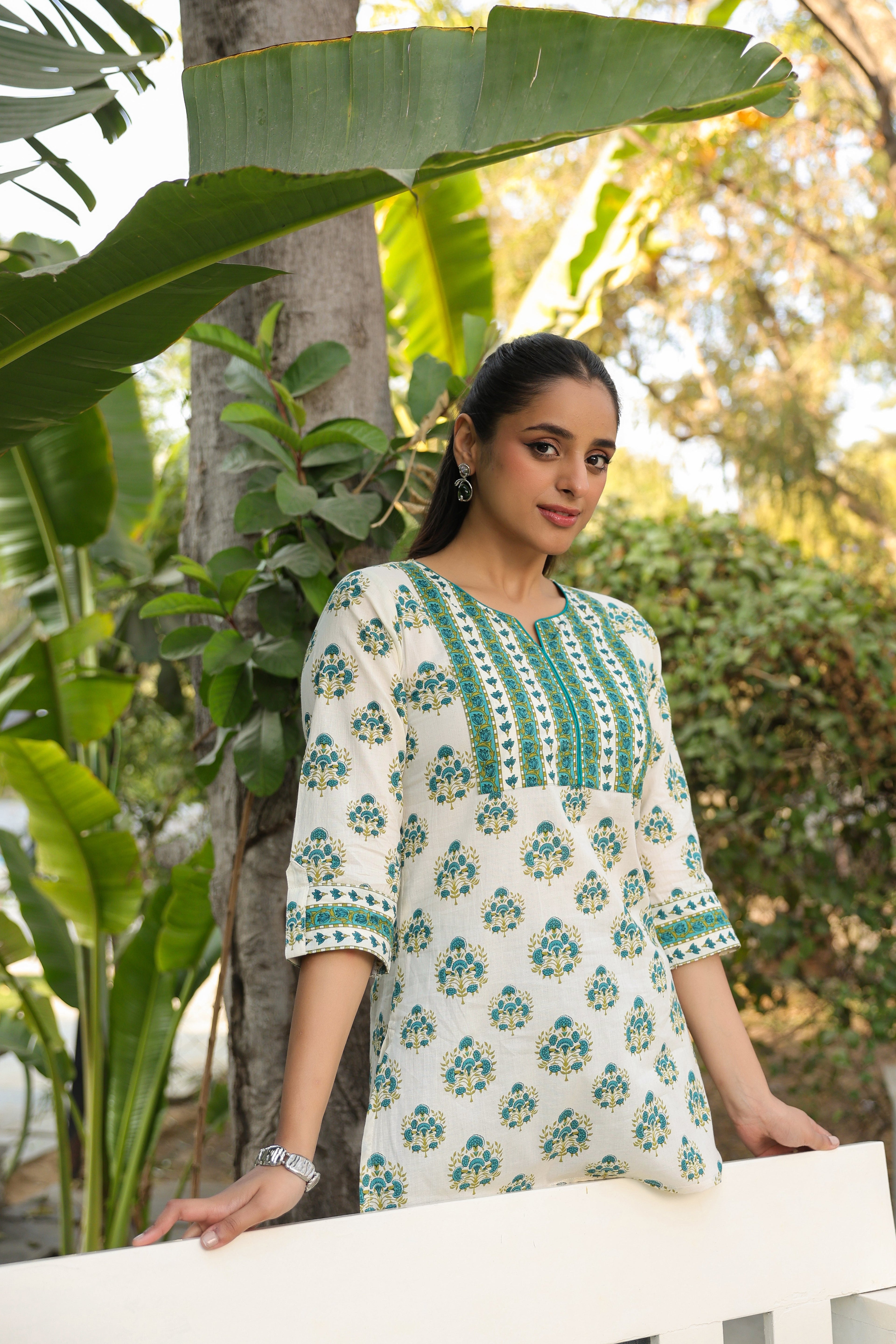 Floral Printed Notch Neck Pure Cotton Kurti