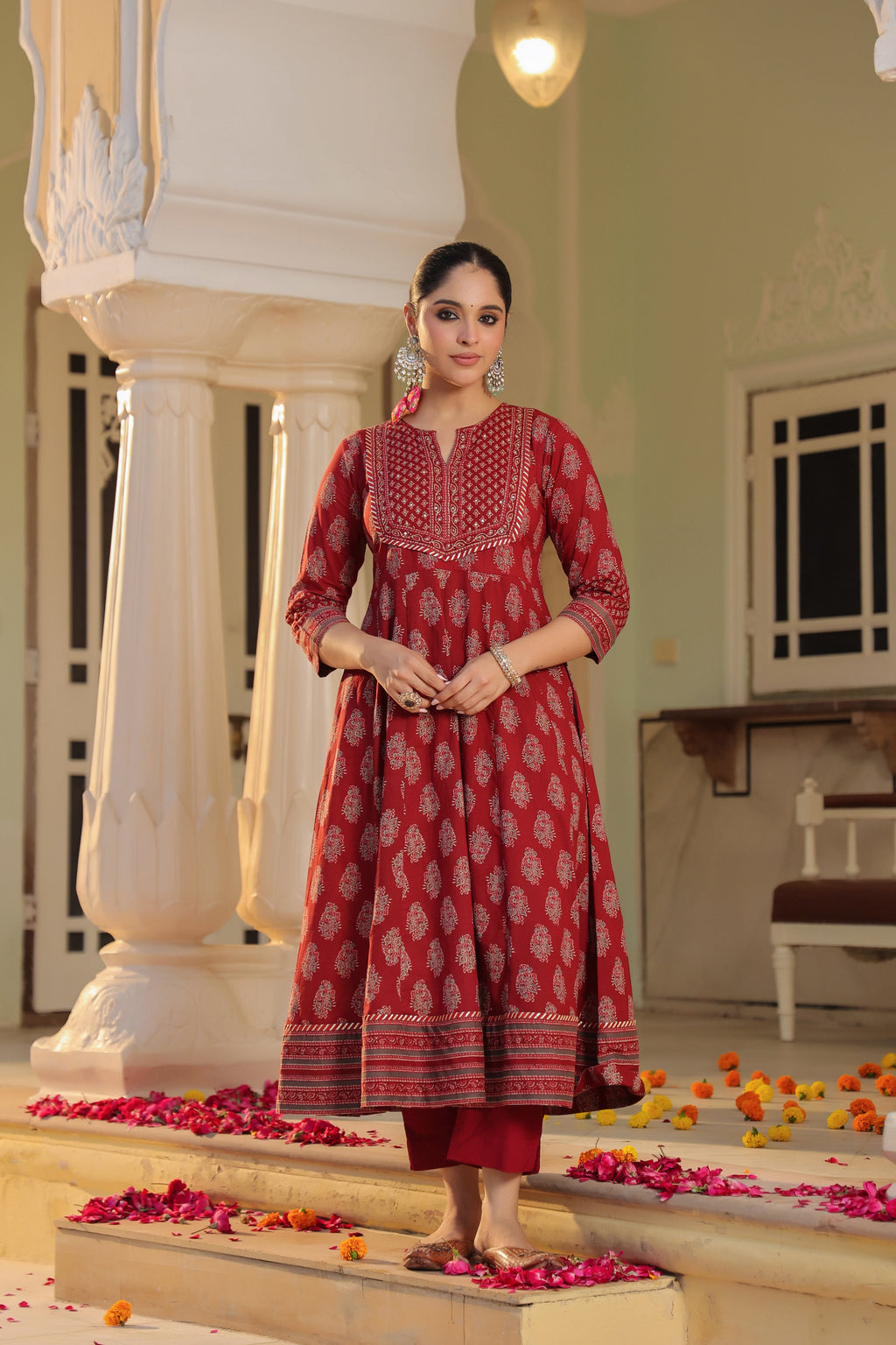 Women Ethnic Motifs Printed Regular Pure Cotton Kurta with Trousers & With Dupatta