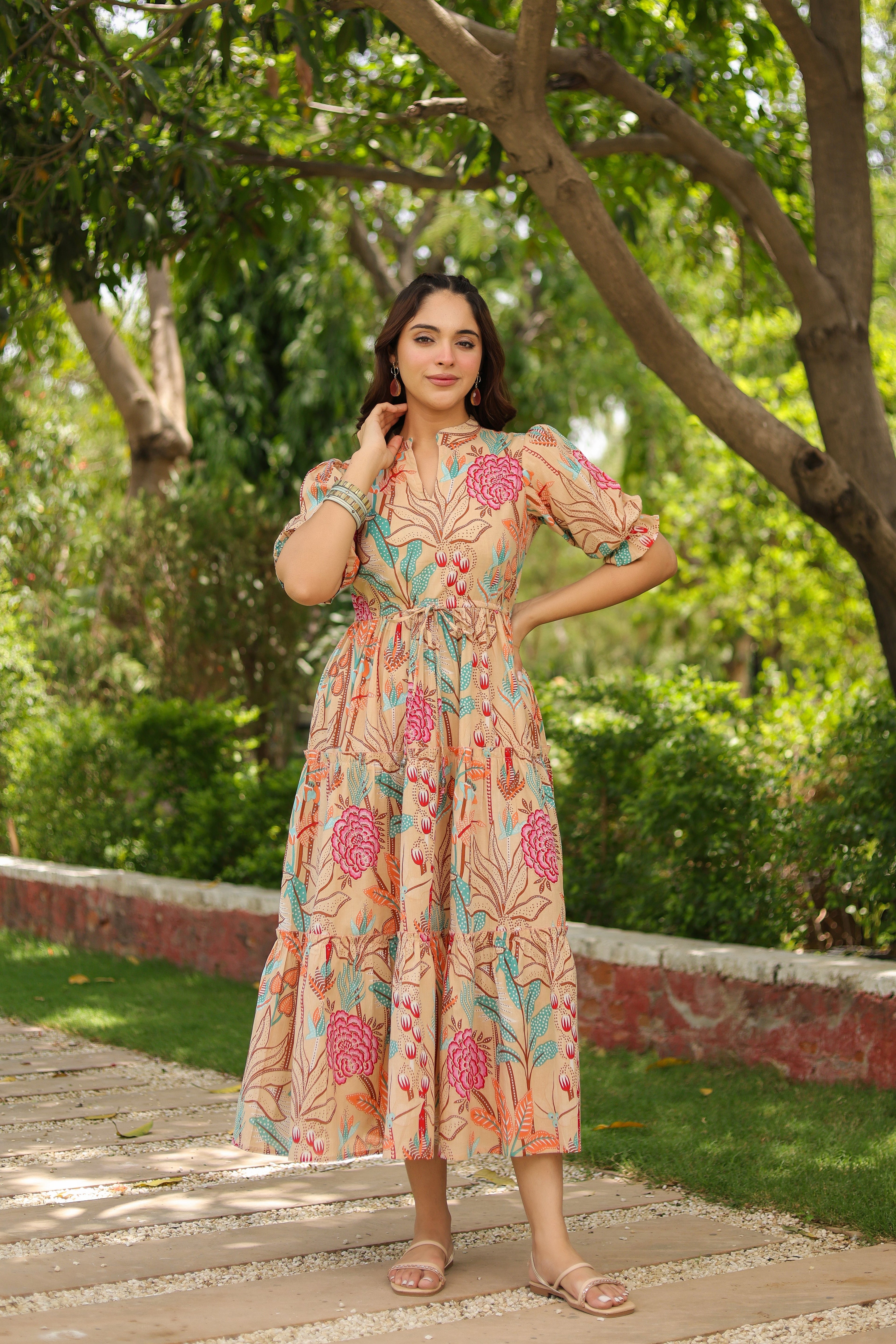 Women Floral Printed Puff Sleeve Fit & Flare Dress