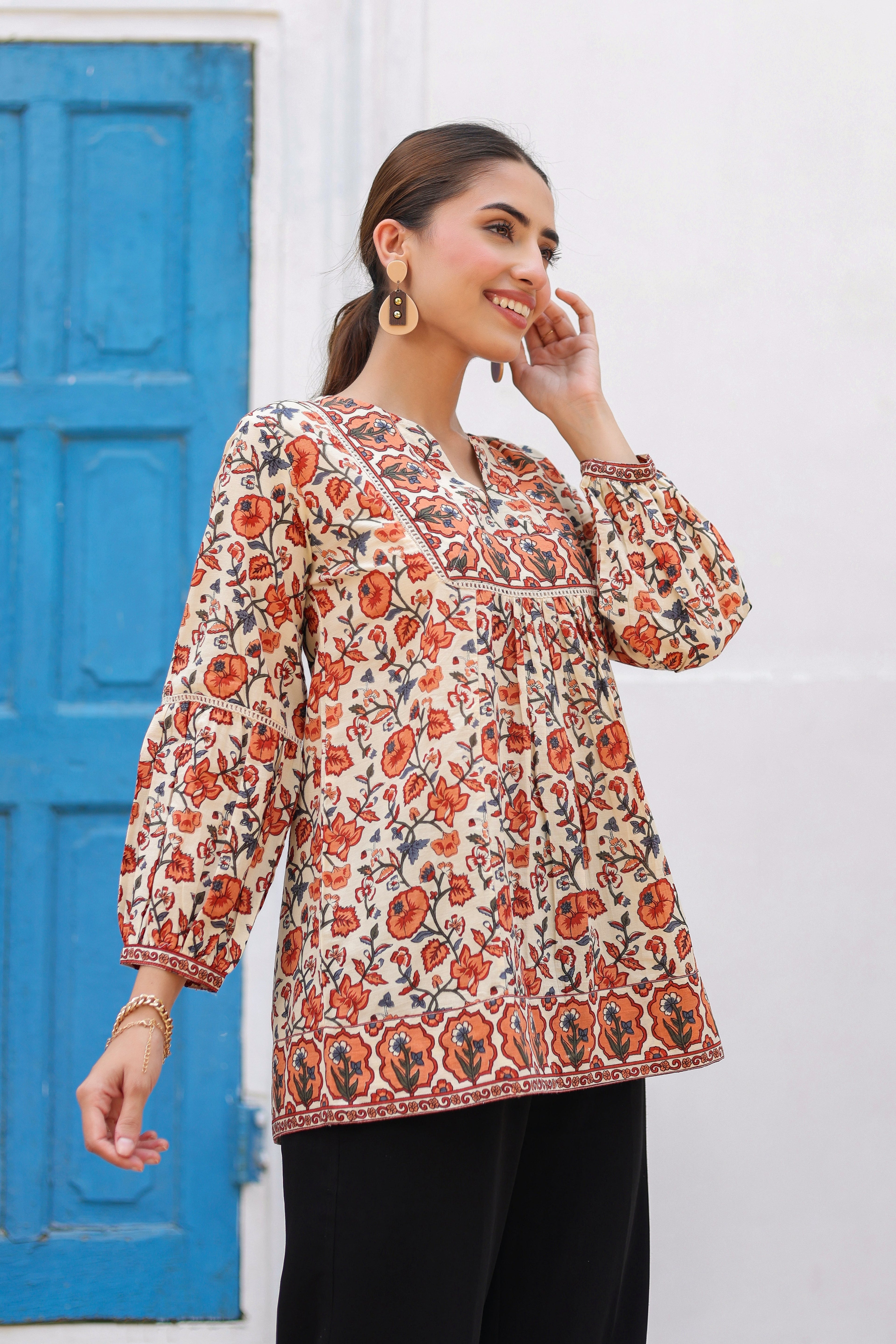 Women Floral Printed Pure Cotton Top