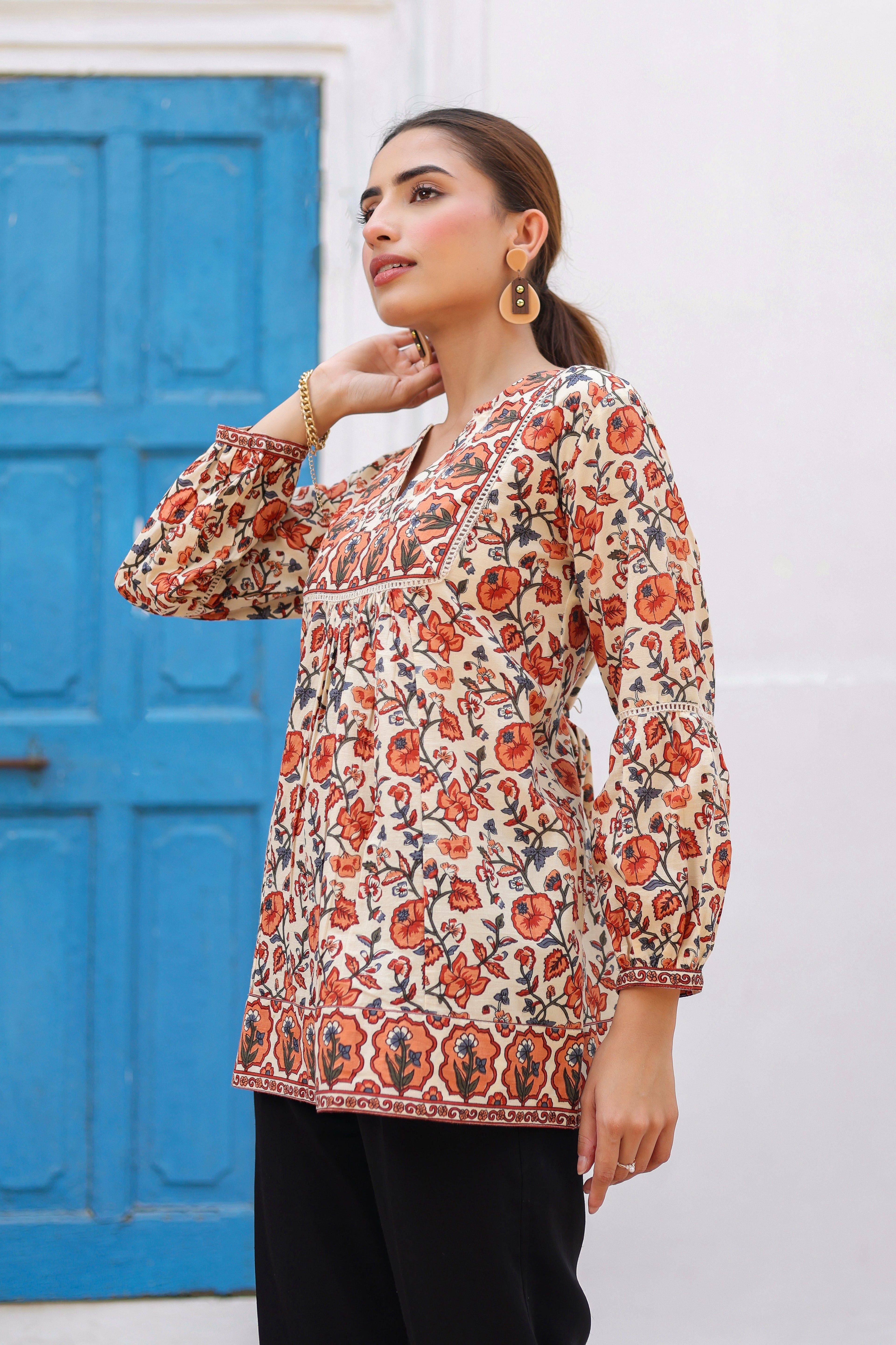 Women Floral Printed Pure Cotton Top