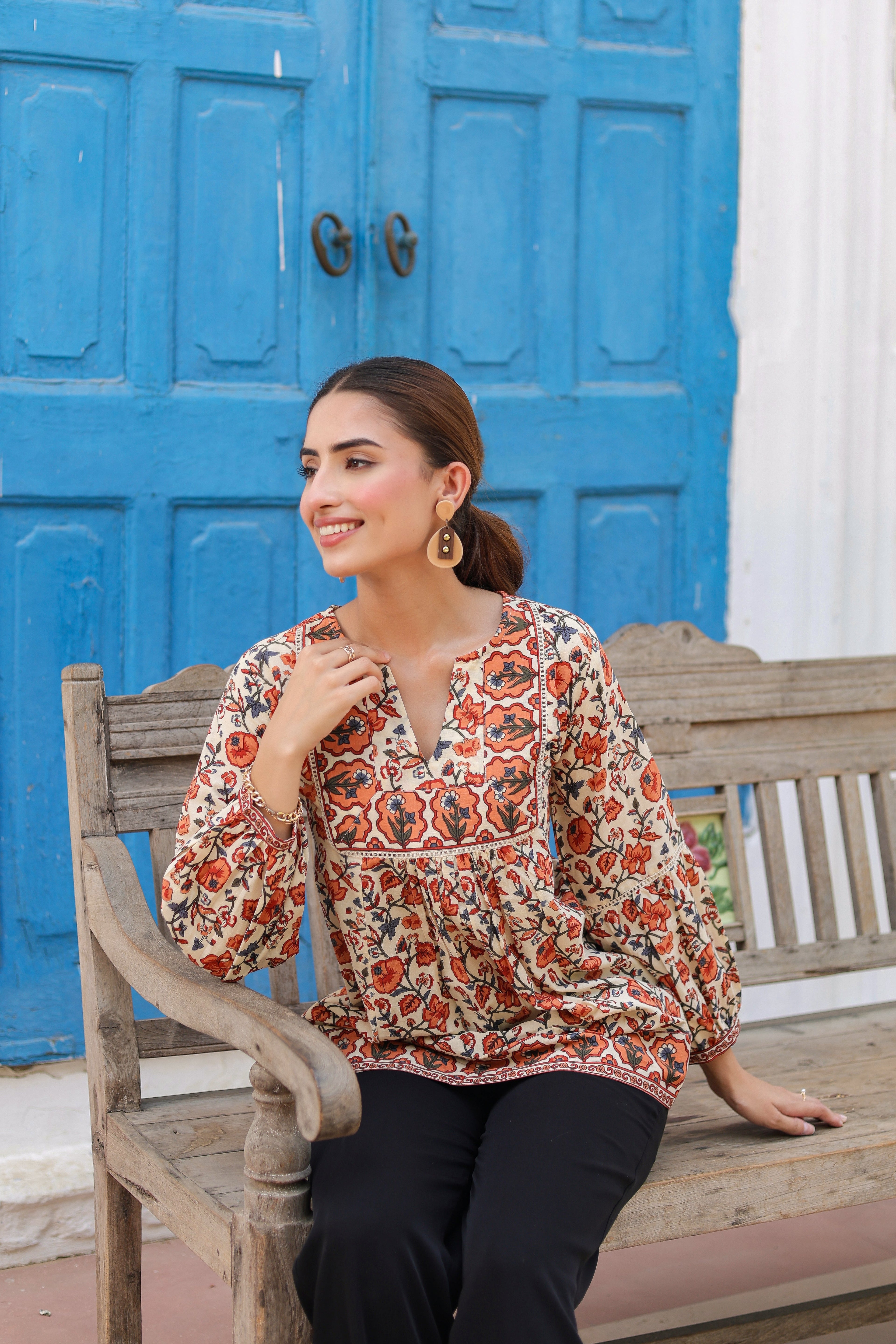Women Floral Printed Pure Cotton Top