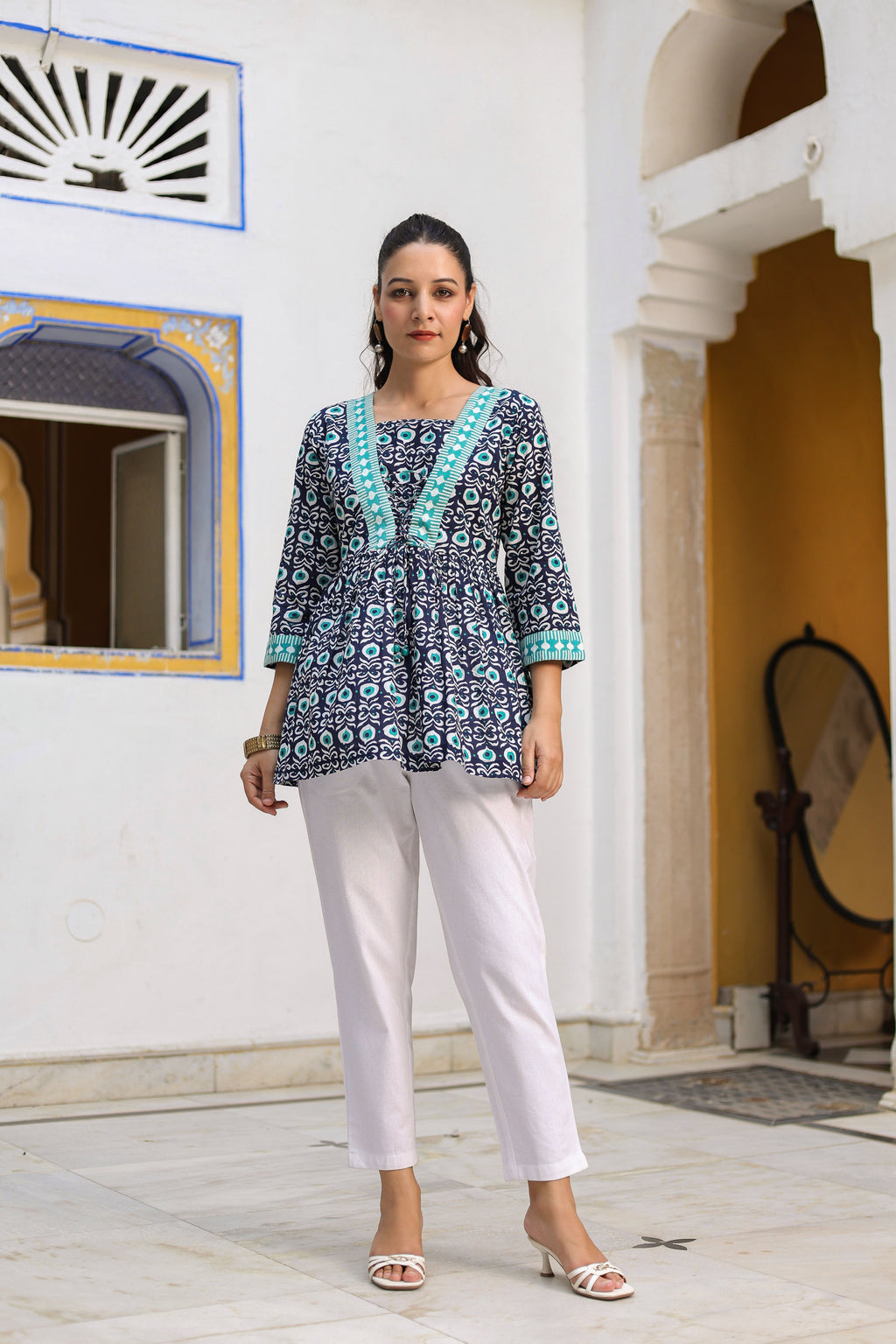 Women Printed Pure Cotton Peplum Top