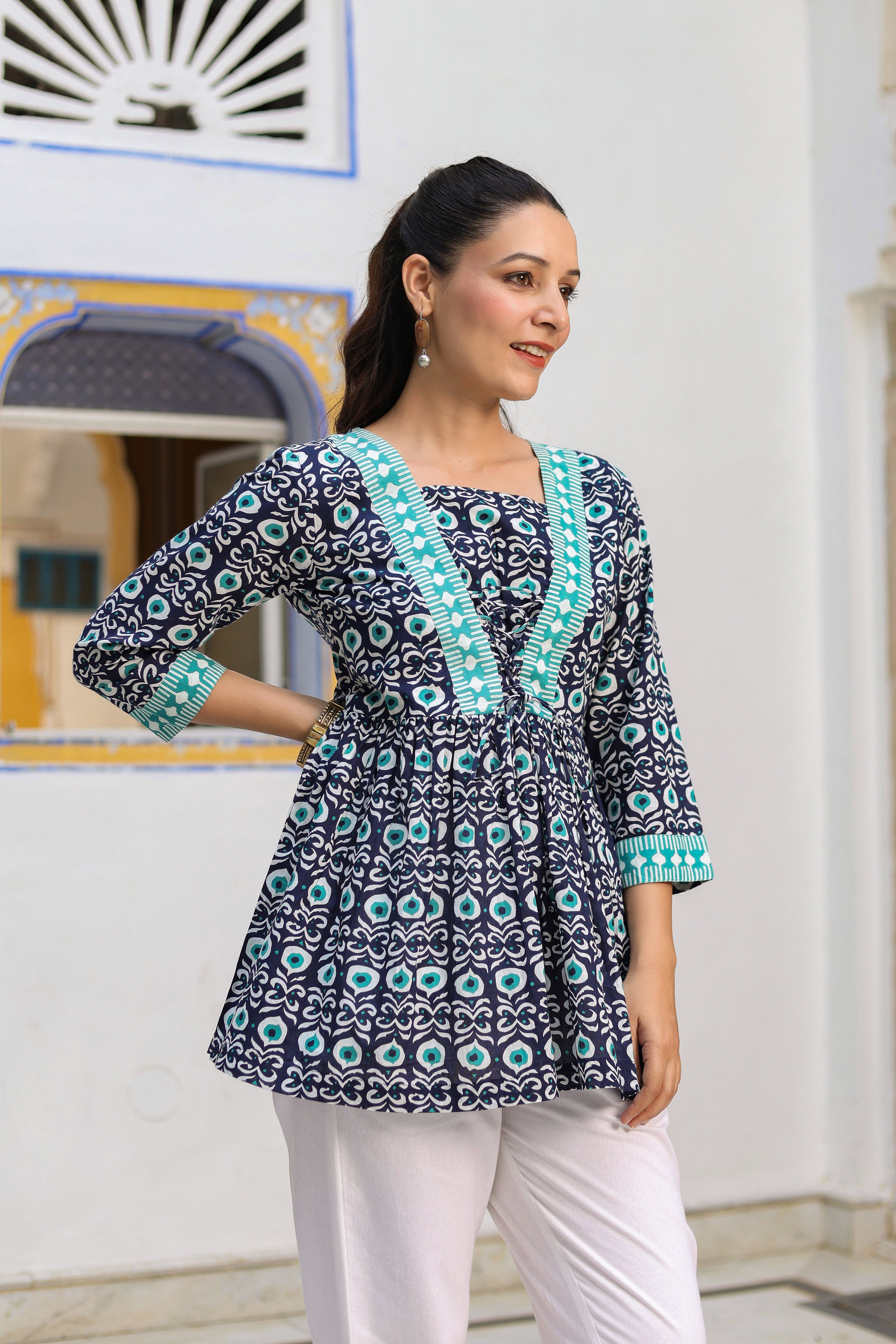 Women Printed Pure Cotton Peplum Top