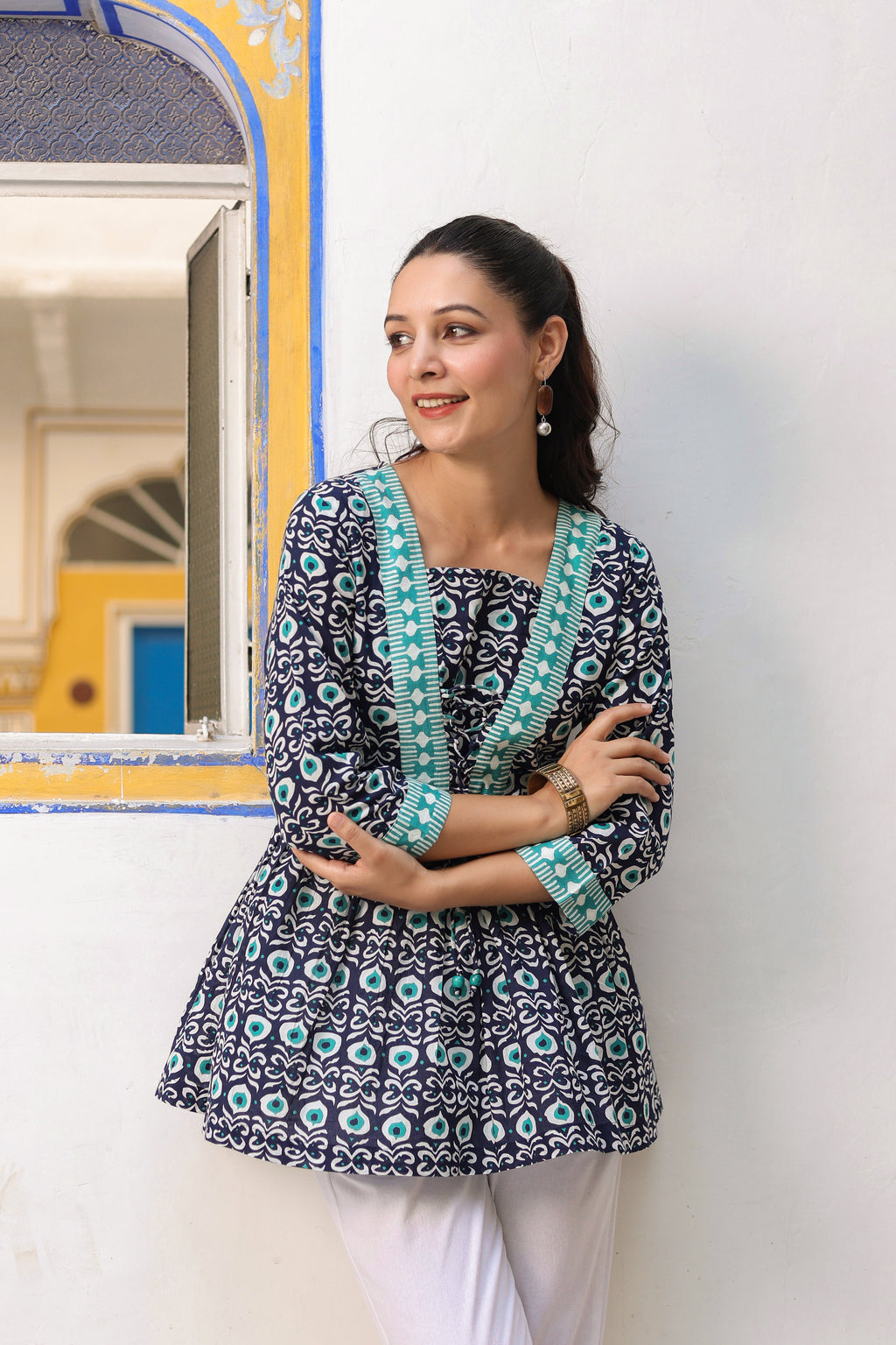 Women Printed Pure Cotton Peplum Top