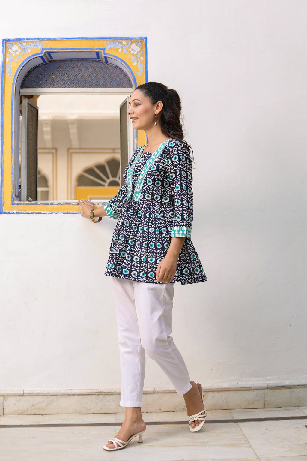 Women Printed Pure Cotton Peplum Top