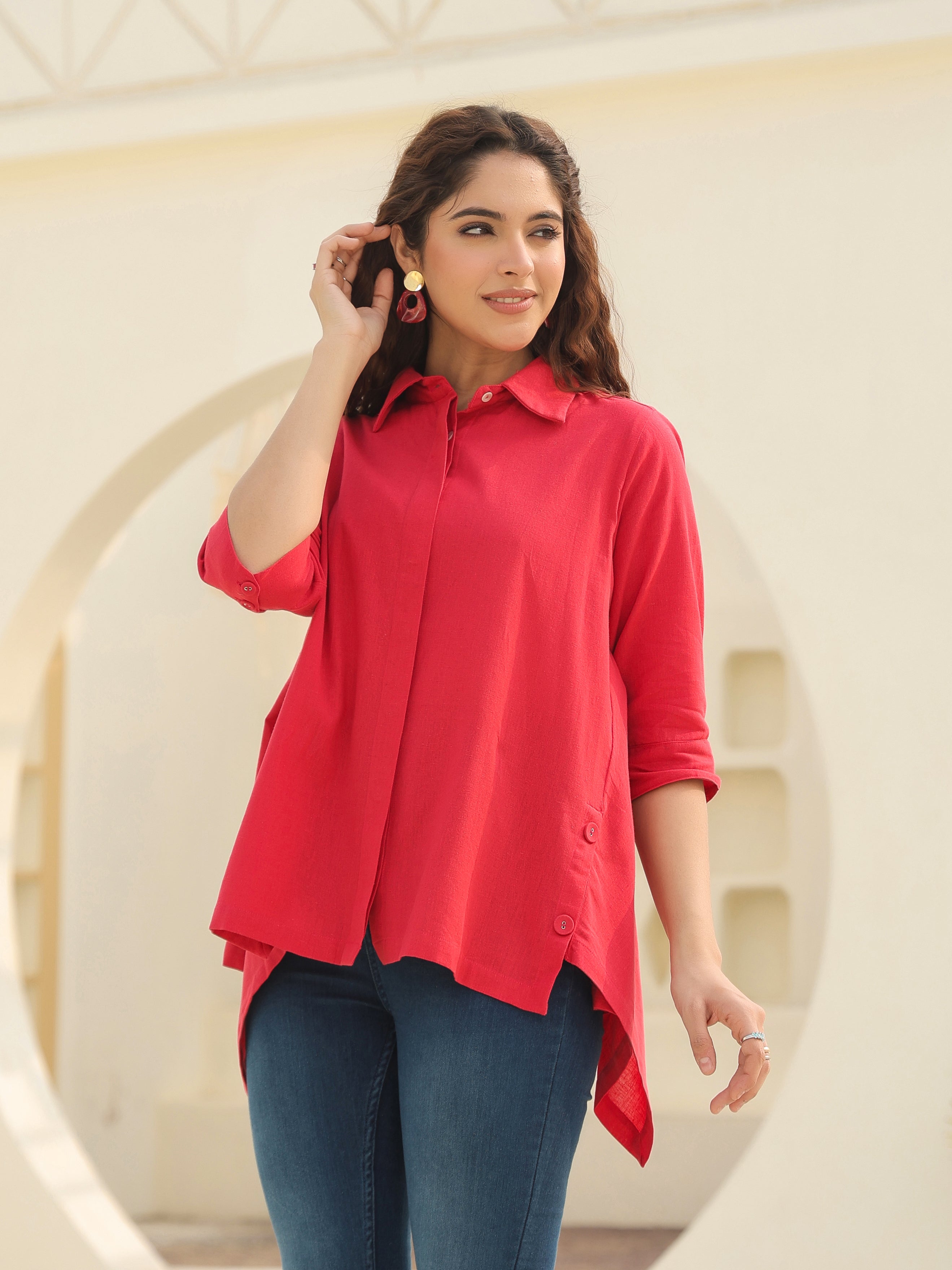 Women Shirt Collar Cotton Top