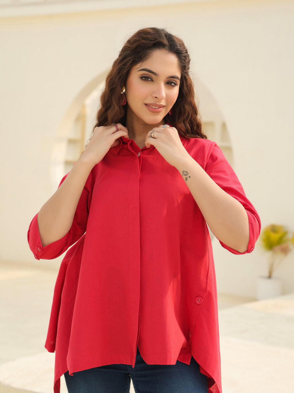 Women Shirt Collar Cotton Top