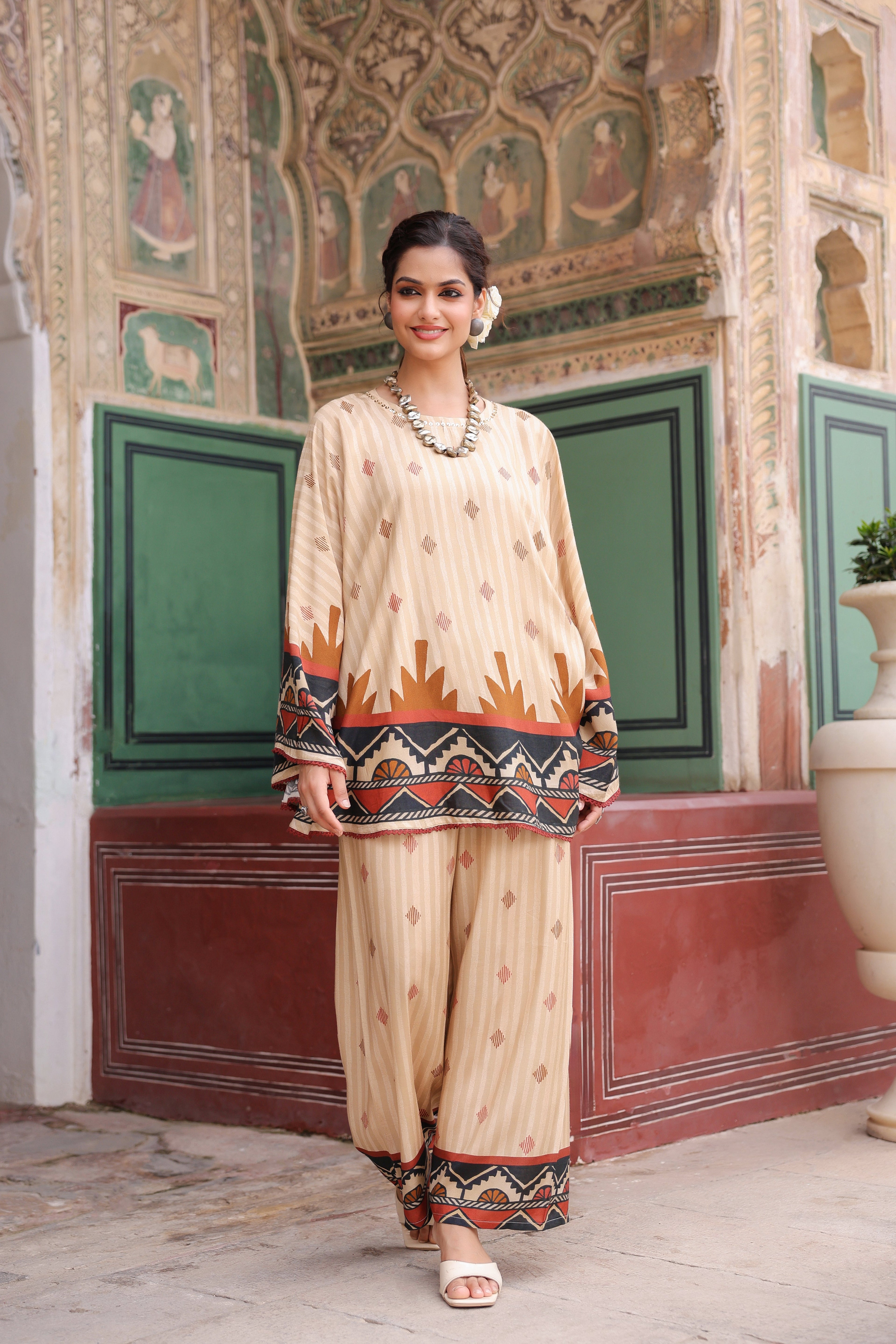 Printed Round Neck Tunic With Trouser