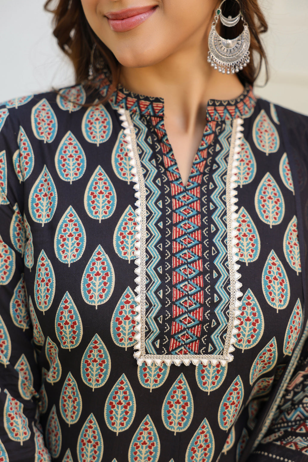 Women Ethnic Motifs Printed Regular Pure Cotton Kurta with Trousers & With Dupatta